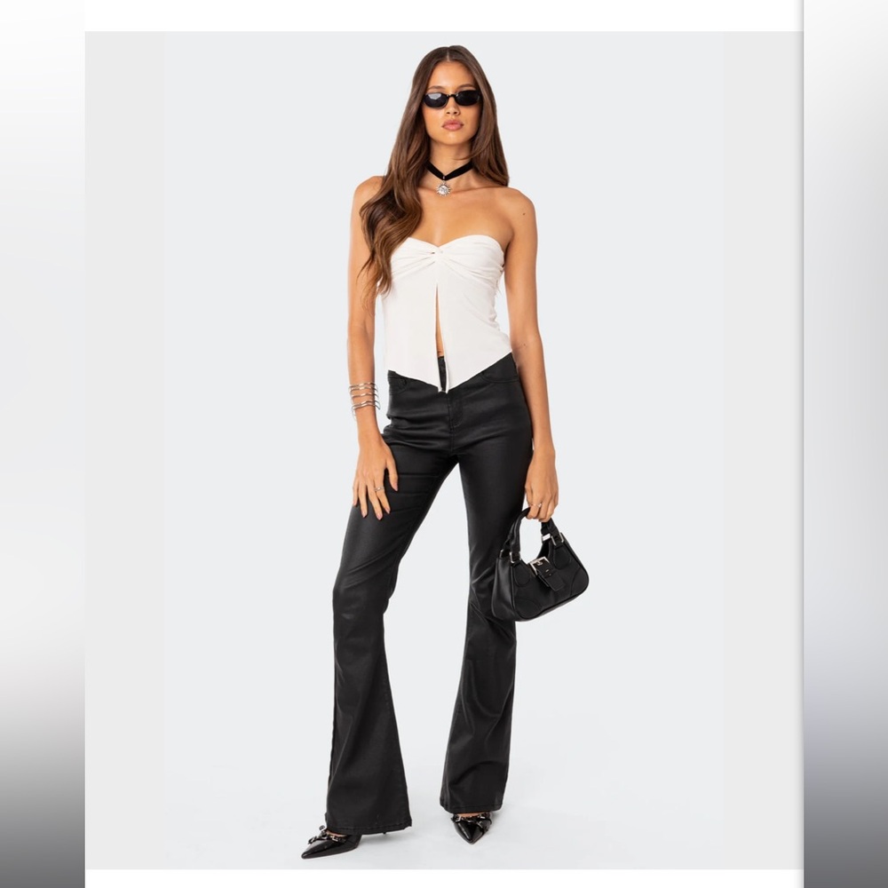 Edikted Luna Faux Leather Flare Pants